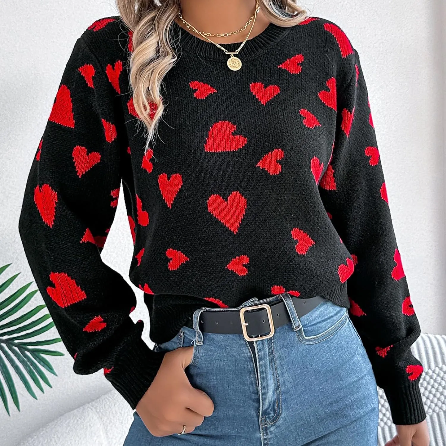 Womens Heart Sweater，Cute Valentine Sweater for Women Lightweight Cable Knit Oversized Spring Sweaters Dressy Casual