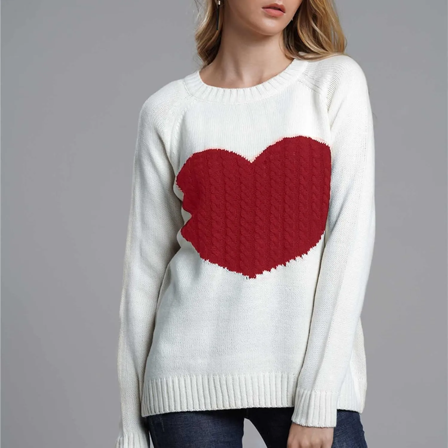 Womens Heart Sweater，Cute Valentine Sweater for Women Lightweight Cable Knit Oversized Spring Sweaters Dressy Casual