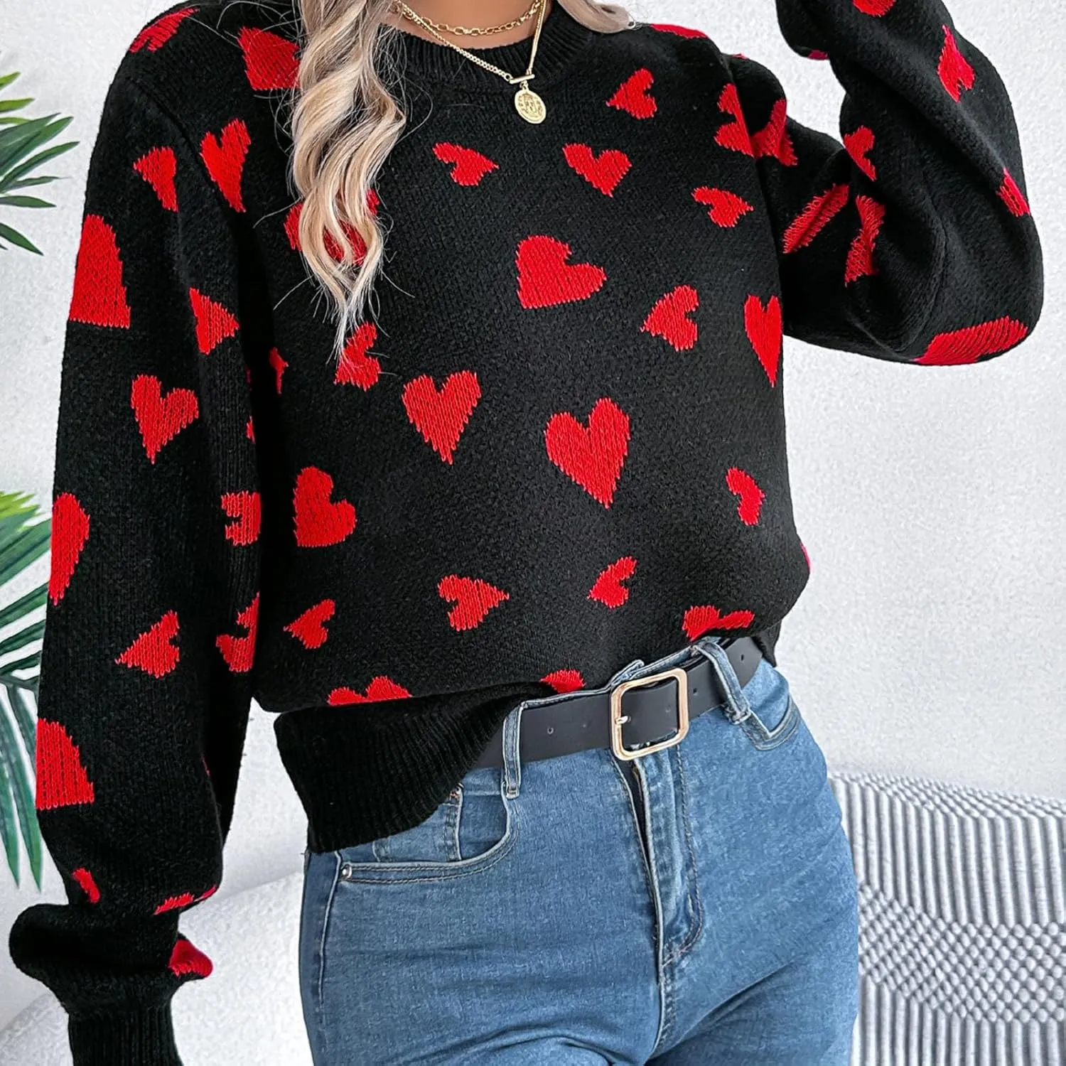 Womens Heart Sweater，Cute Valentine Sweater for Women Lightweight Cable Knit Oversized Spring Sweaters Dressy Casual