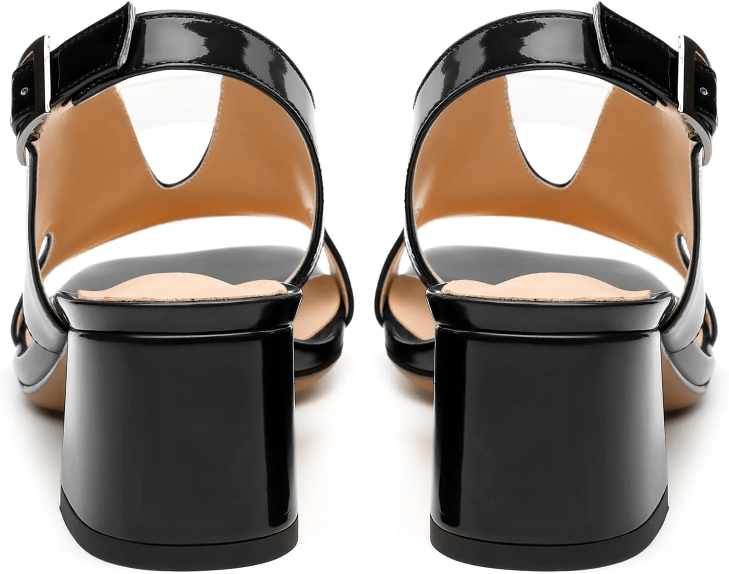 Womens Heeled Sandals, Square Peep Toe Mid Block Heel Slingback Sandals for Women, Leather Insole Chunky Heel Sandals with Buckle 2"