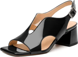 Womens Heeled Sandals, Square Peep Toe Mid Block Heel Slingback Sandals for Women, Leather Insole Chunky Heel Sandals with Buckle 2"