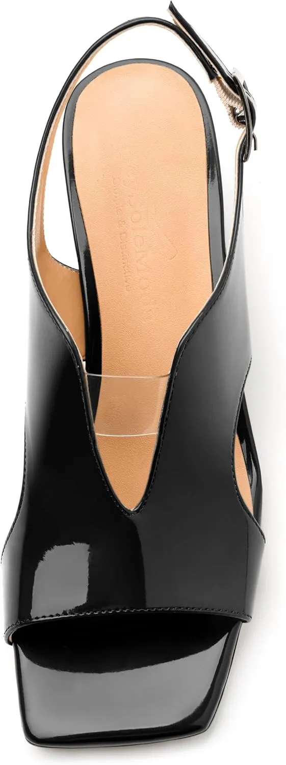 Womens Heeled Sandals, Square Peep Toe Mid Block Heel Slingback Sandals for Women, Leather Insole Chunky Heel Sandals with Buckle 2"