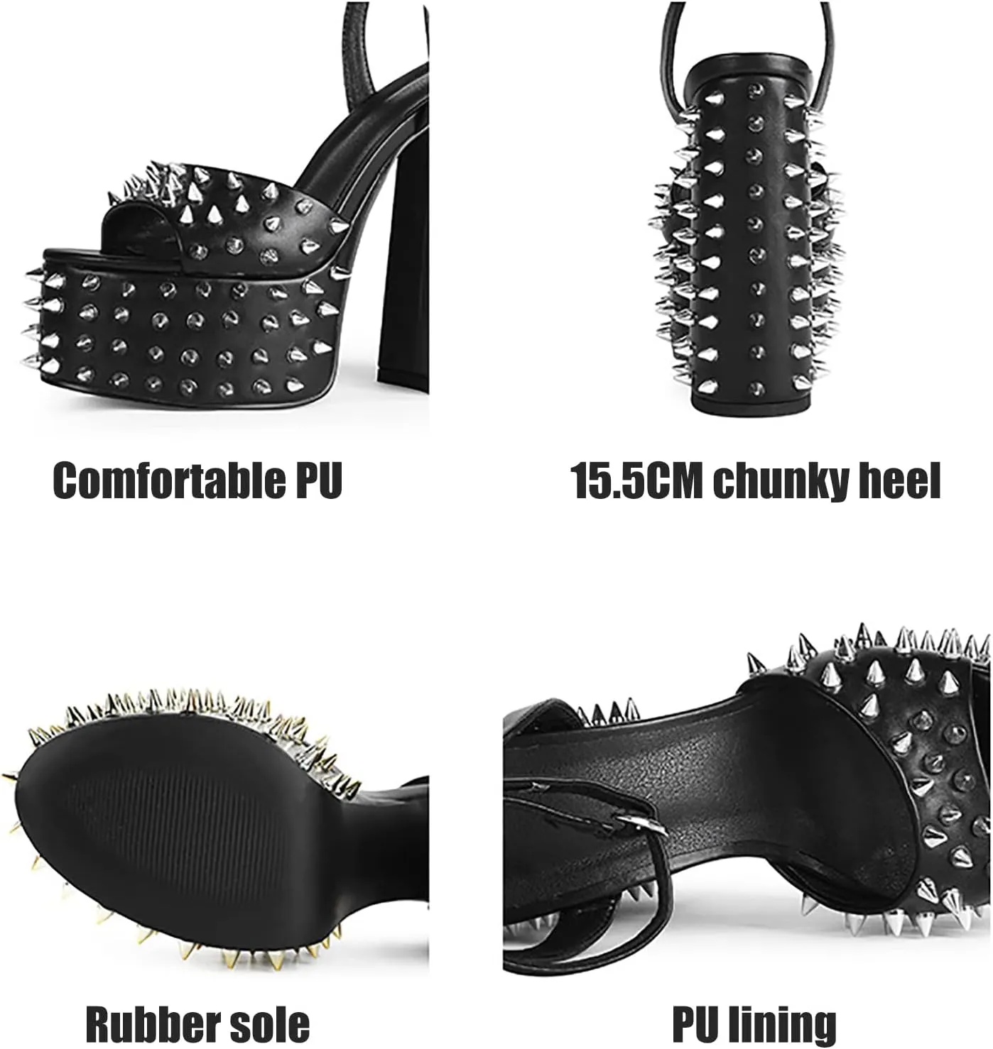 Women's High Heels Sandals Chunky Heel Platform Studded Pumps Peep Toe Ankle Strap Dress Shoes Party Wedding Pump Shoes