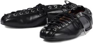 Women's Leather Ballet Flats, Square Closed Toe Lace-Up Flat Shoes, Fashion Dress Work Comfort Slip On Shoes with Elastic Backstrap