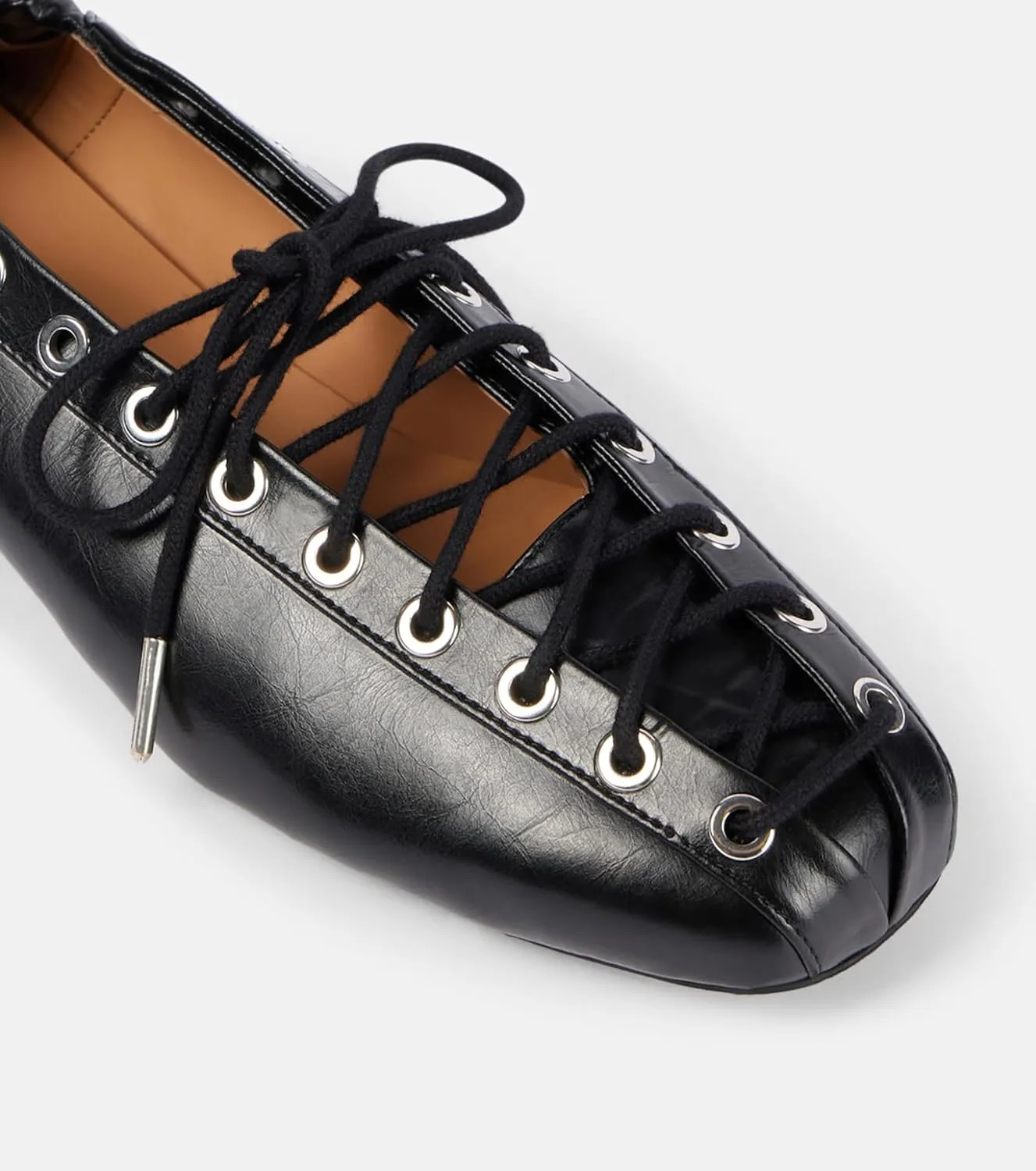 Women's Leather Ballet Flats, Square Closed Toe Lace-Up Flat Shoes, Fashion Dress Work Comfort Slip On Shoes with Elastic Backstrap