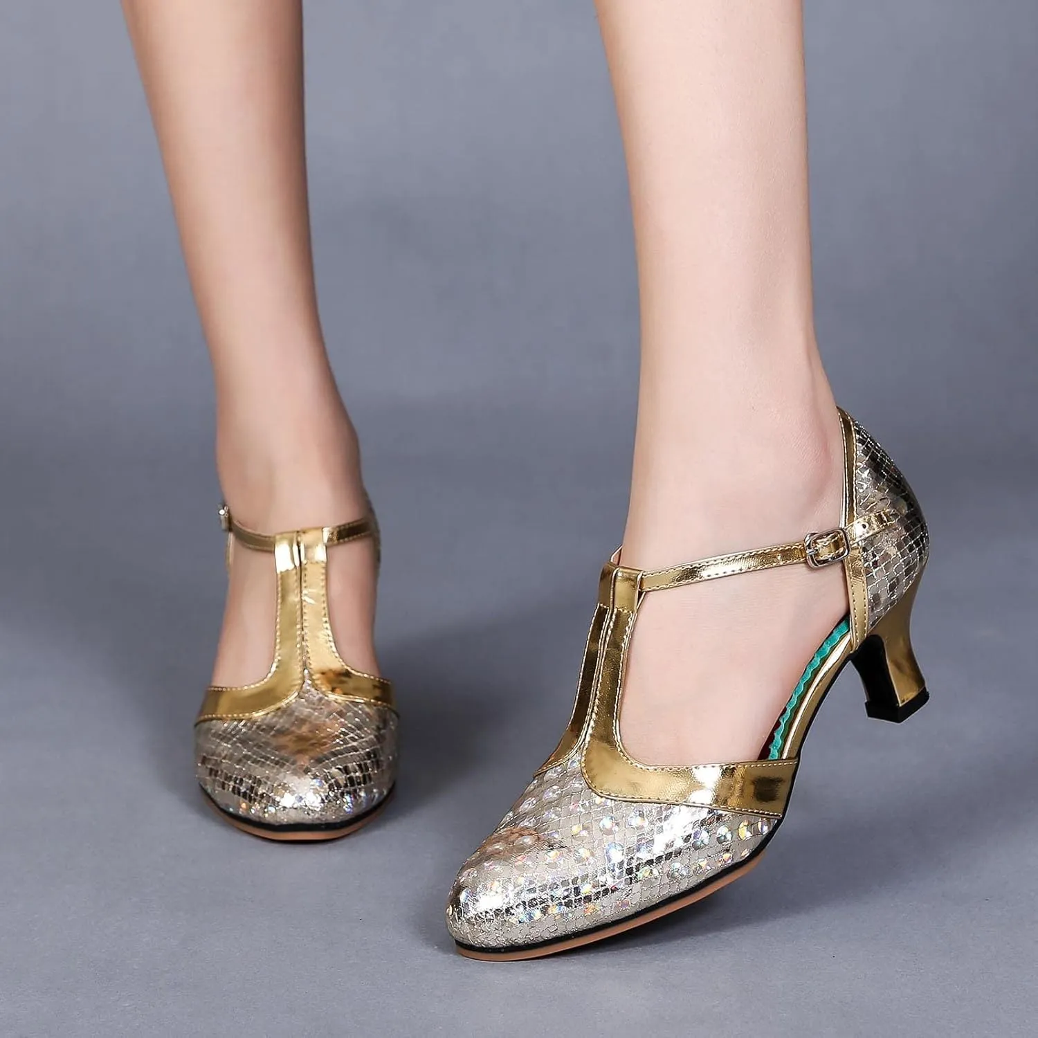 Women‘s Leather Ballroom Dance Shoes Latin Performance Dance Shoes Closed Toe Ankle Floral Sandals for Women Comfort