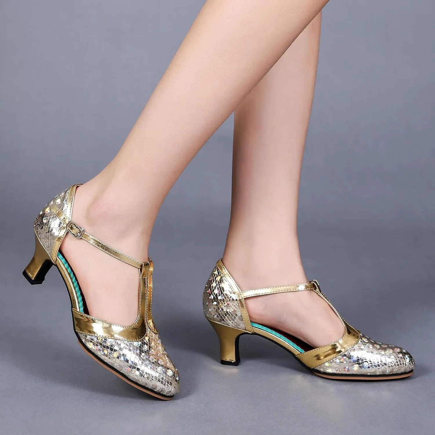 Women‘s Leather Ballroom Dance Shoes Latin Performance Dance Shoes Closed Toe Ankle Floral Sandals for Women Comfort