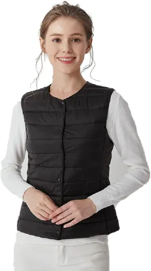 Women's Lightweight Down Vest Crewneck Button Down Packable Puffer Vest Ultra Light Slim Fit Sleeveless Waistcoat