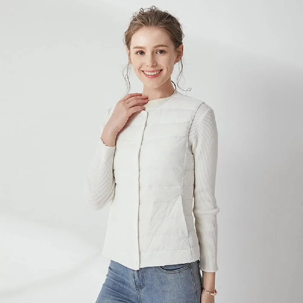 Women's Lightweight Down Vest Crewneck Button Down Packable Puffer Vest Ultra Light Slim Fit Sleeveless Waistcoat
