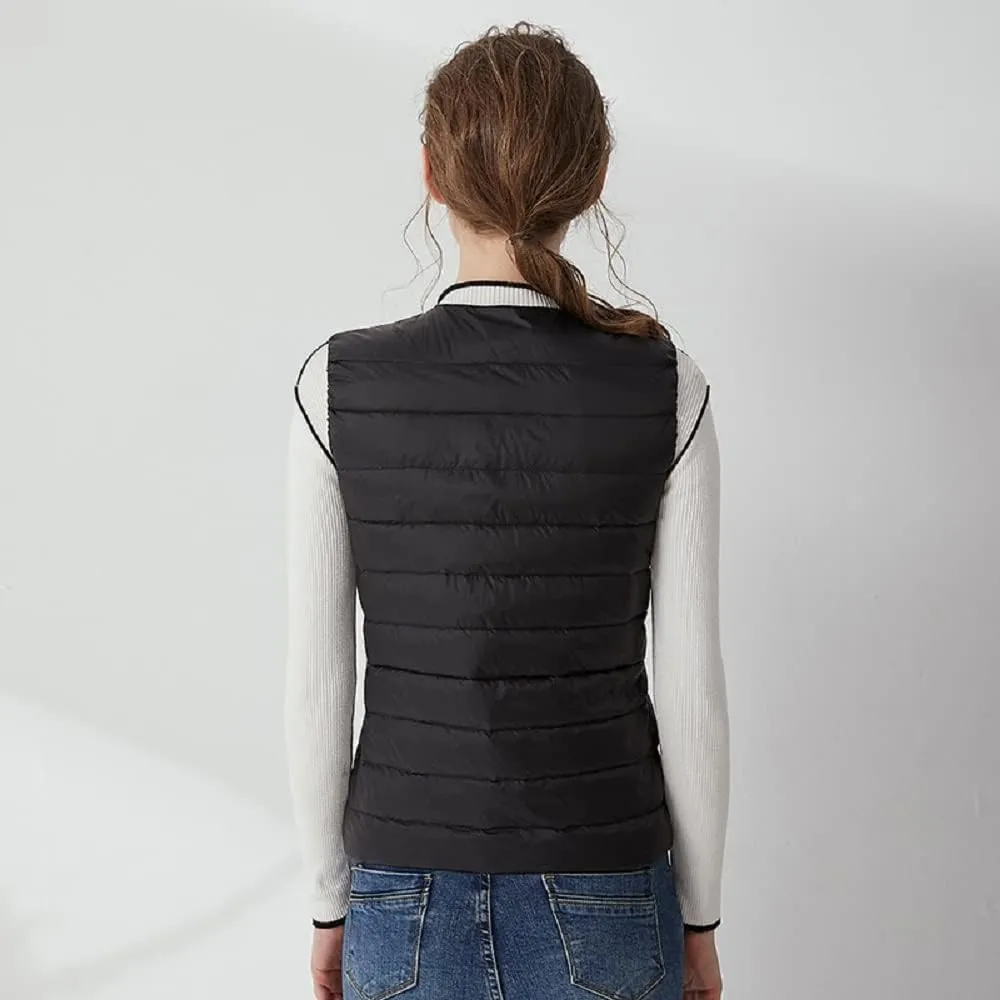 Women's Lightweight Down Vest Crewneck Button Down Packable Puffer Vest Ultra Light Slim Fit Sleeveless Waistcoat
