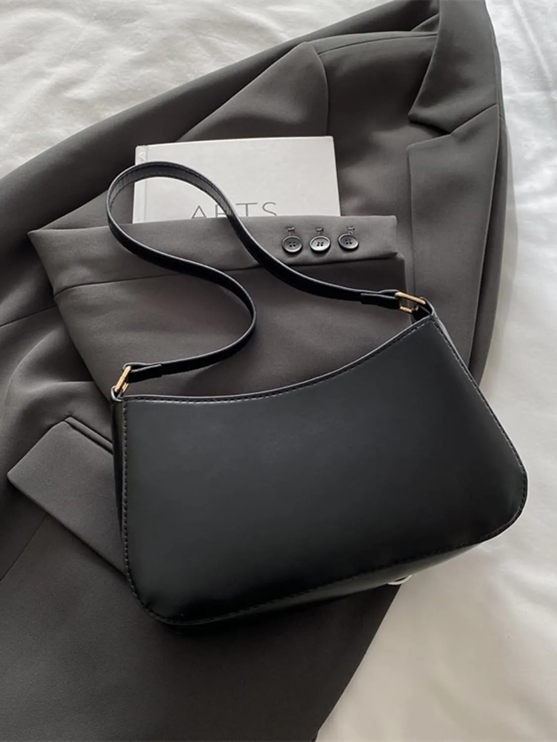 Women's Metal Bow Shoulder Handbags PU Leather Underarm Bags Square Purse