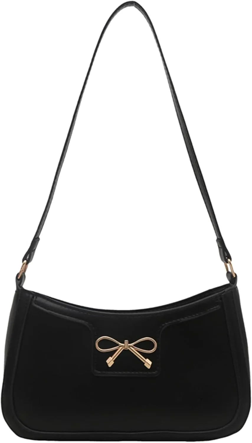 Women's Metal Bow Shoulder Handbags PU Leather Underarm Bags Square Purse
