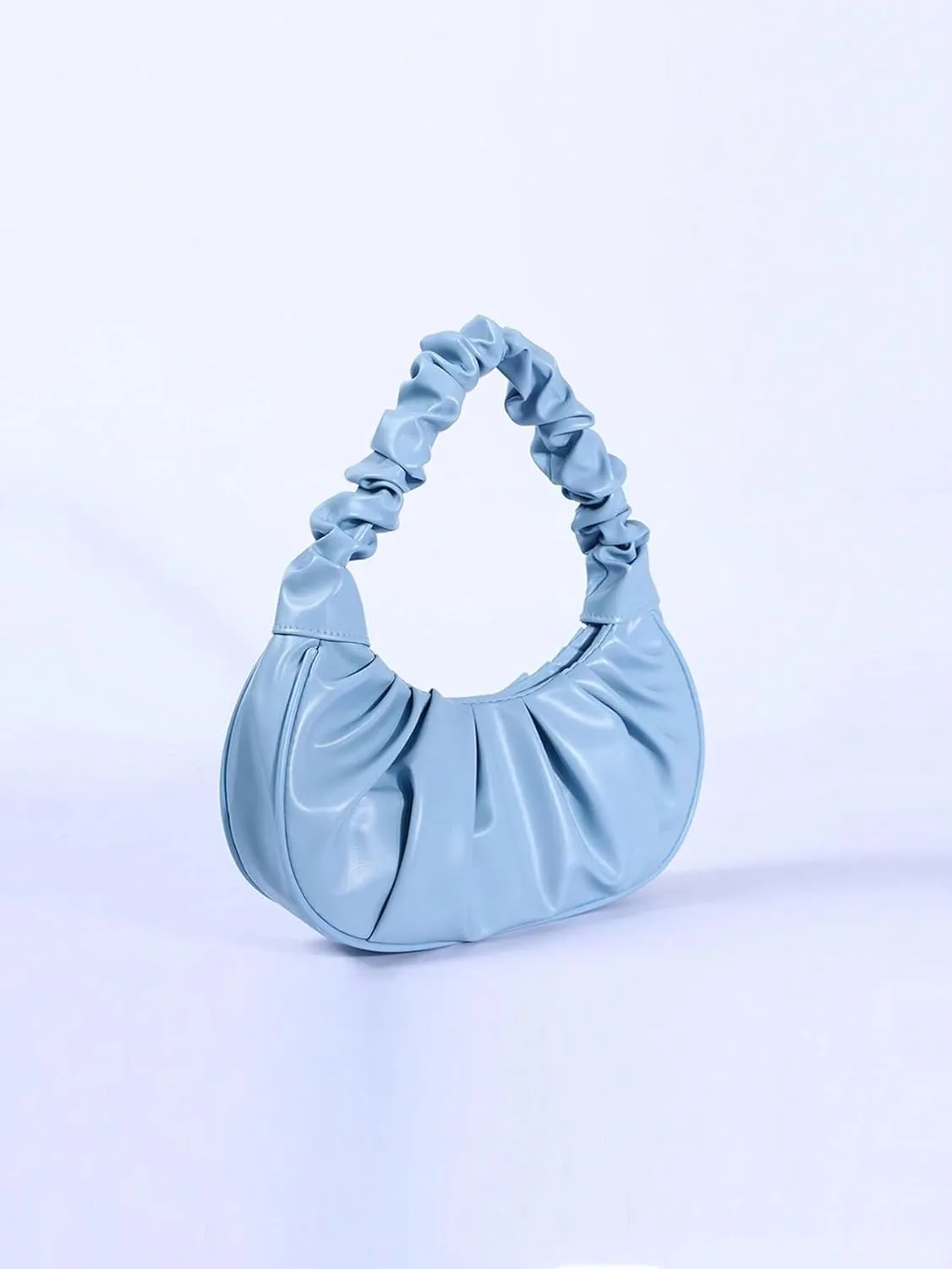 Women's Mini Purse Pleated Shoulder Bag Small Ruched Hangbags Cute Hoto Denim Clutch Bags