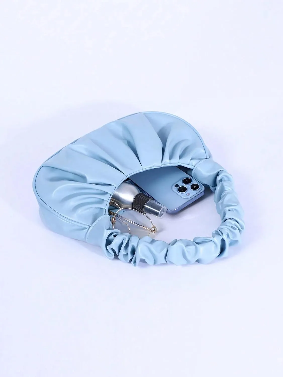 Women's Mini Purse Pleated Shoulder Bag Small Ruched Hangbags Cute Hoto Denim Clutch Bags