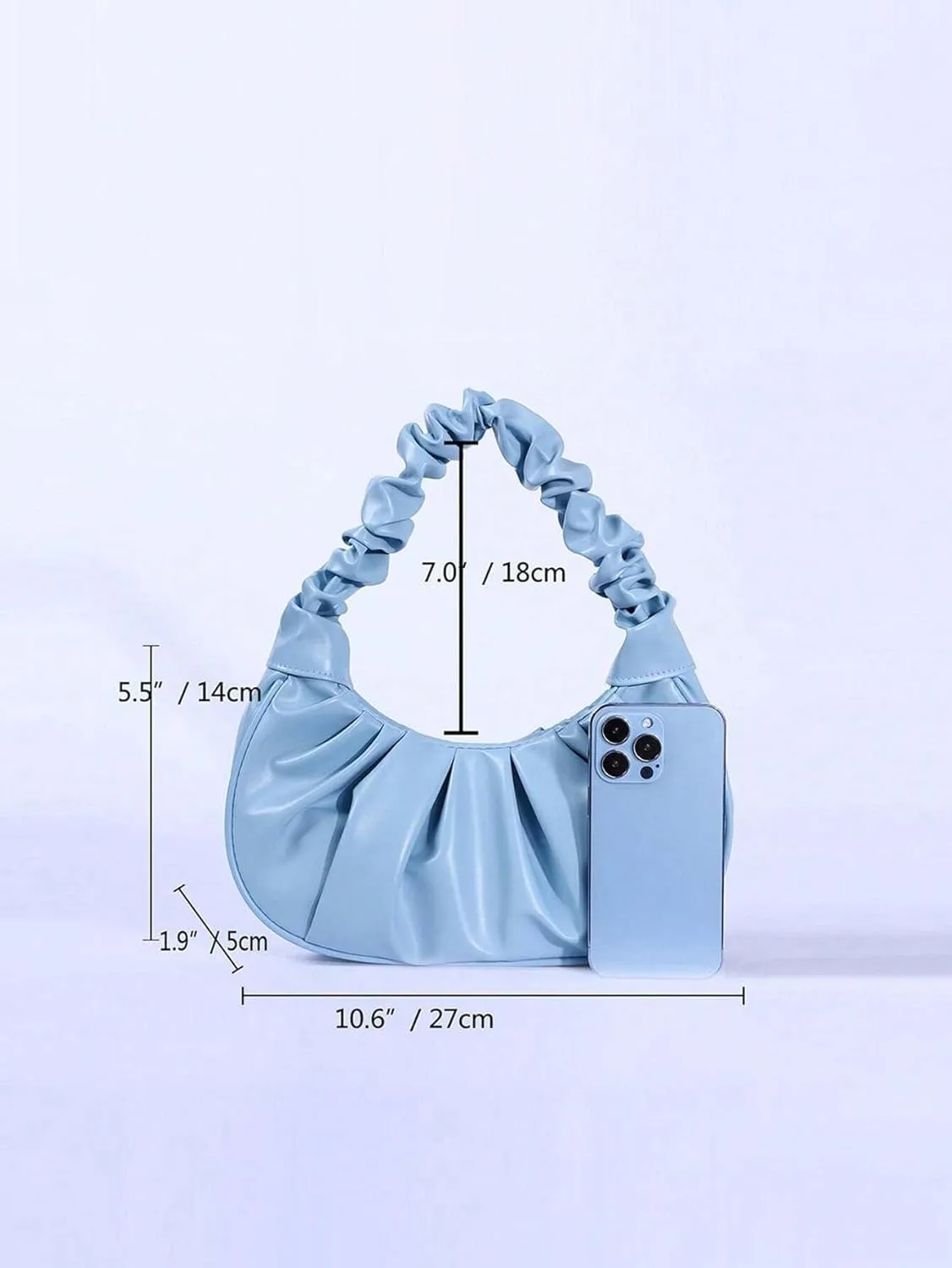 Women's Mini Purse Pleated Shoulder Bag Small Ruched Hangbags Cute Hoto Denim Clutch Bags