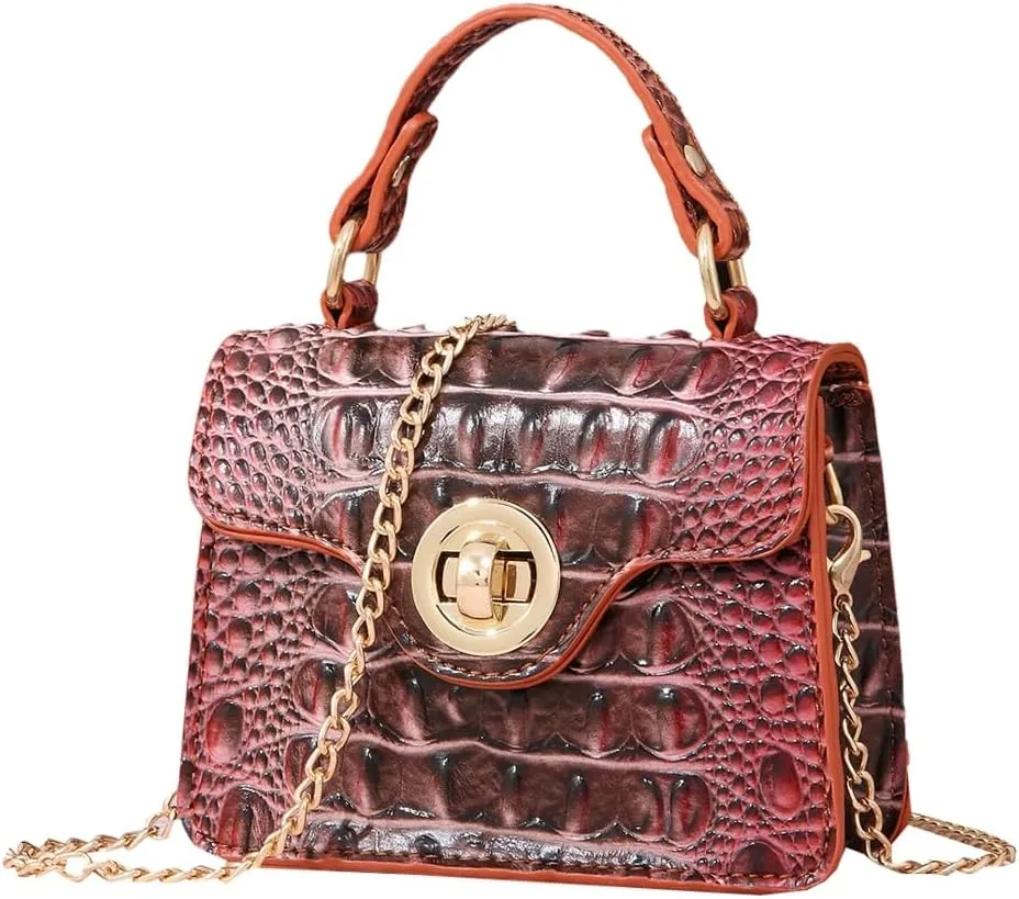Womens PU Leather Crossbody Shoulder Bags Designer Crocodile Purse Small Totes Satchel Vintage Handbag Evening Clutch