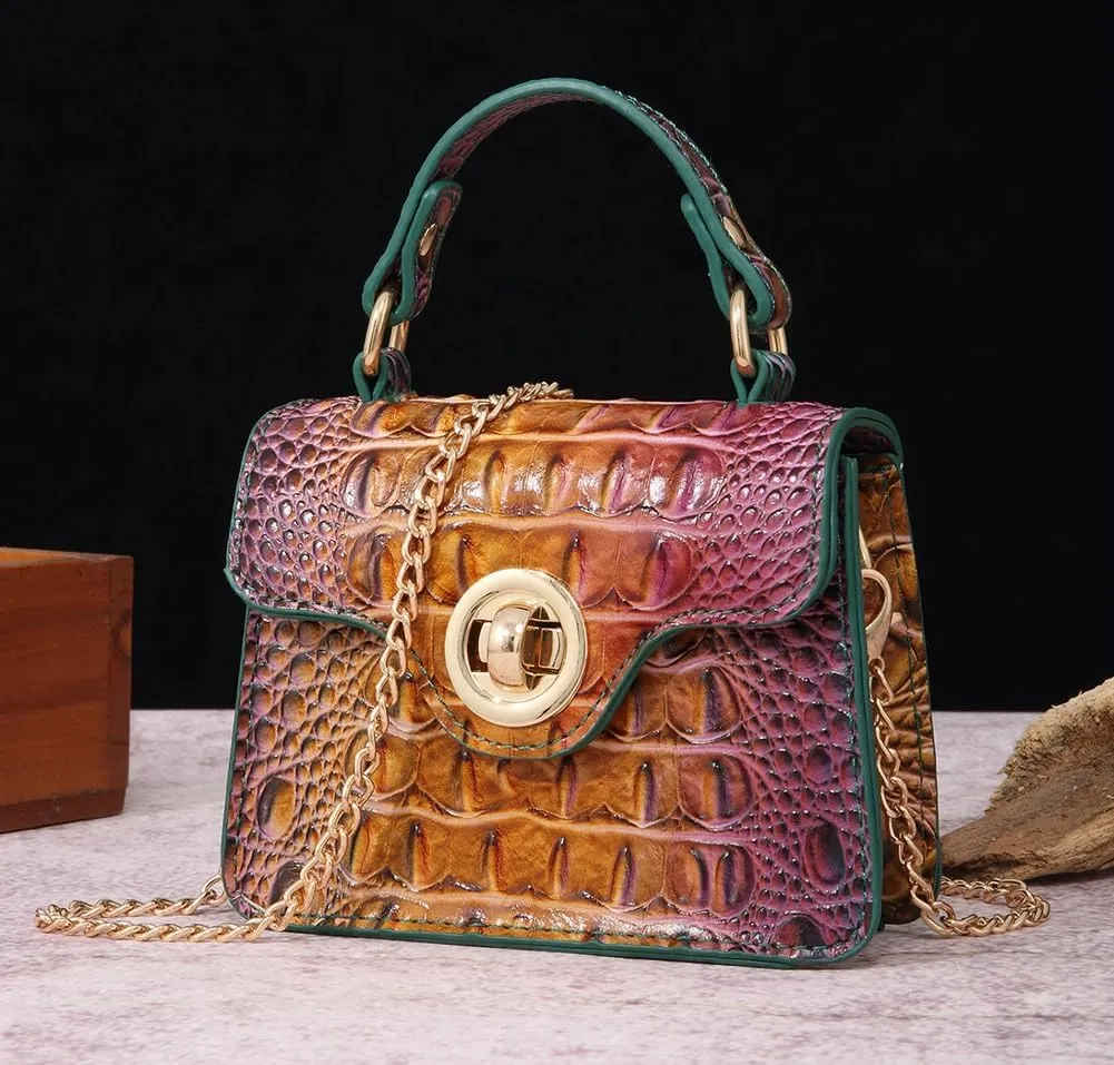Womens PU Leather Crossbody Shoulder Bags Designer Crocodile Purse Small Totes Satchel Vintage Handbag Evening Clutch