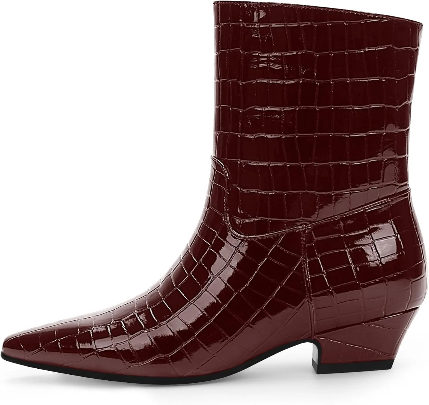 Women's Sexy Faux Crocodile Chunky Low Heel Ankle Dress Boots Square Toe Slip On Booties