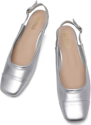 Women's Slingback Low Heel Pumps,Ladies Closed Square Toe Wedge Sandals Dressy Casual Trendy Comfortable Buckle Fancy Business Office Teacher Holiday Leather Shoe
