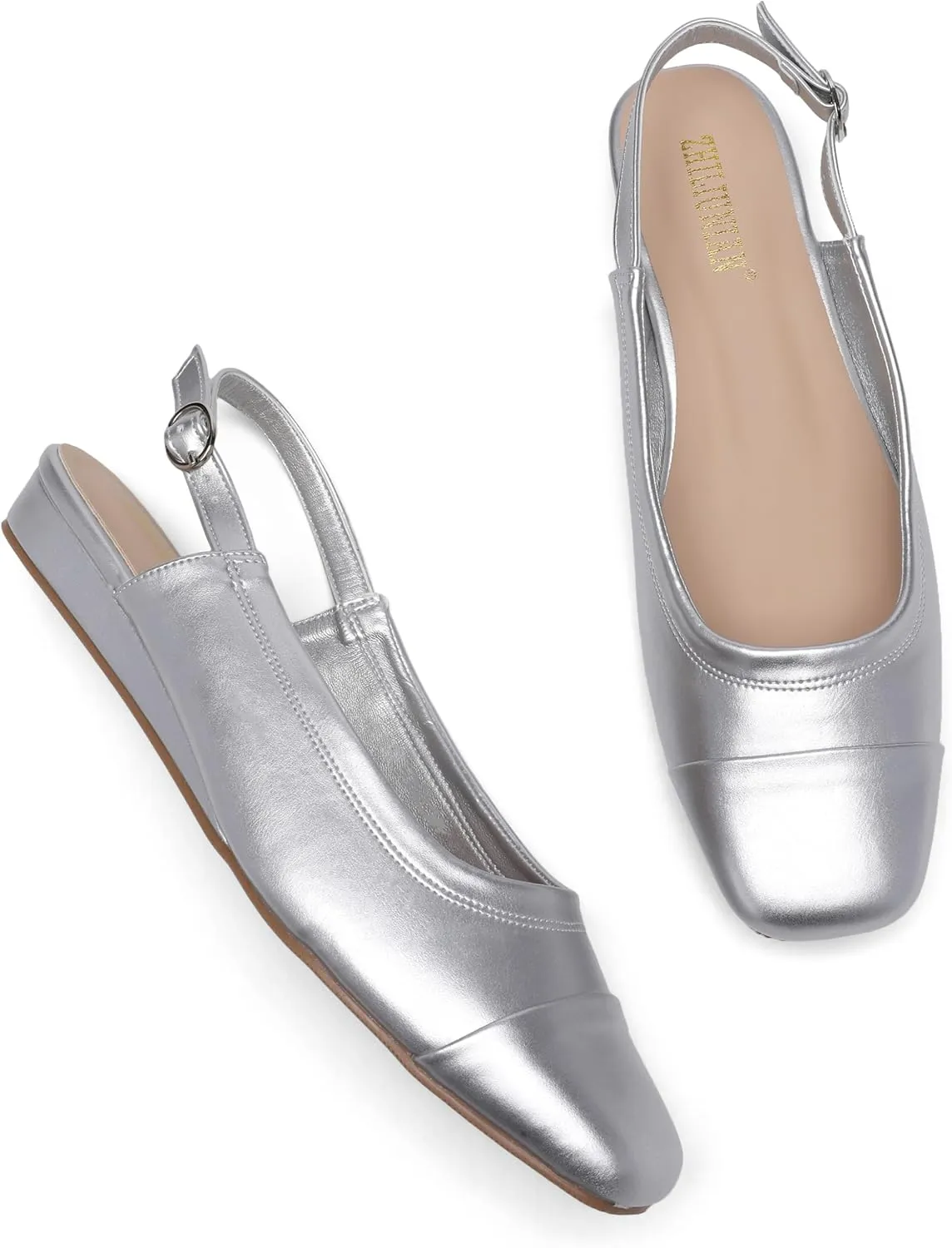 Women's Slingback Low Heel Pumps,Ladies Closed Square Toe Wedge Sandals Dressy Casual Trendy Comfortable Buckle Fancy Business Office Teacher Holiday Leather Shoe