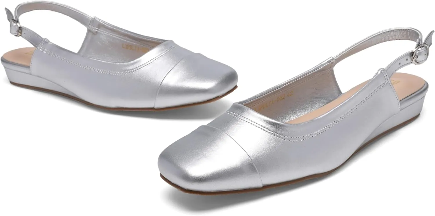 Women's Slingback Low Heel Pumps,Ladies Closed Square Toe Wedge Sandals Dressy Casual Trendy Comfortable Buckle Fancy Business Office Teacher Holiday Leather Shoe