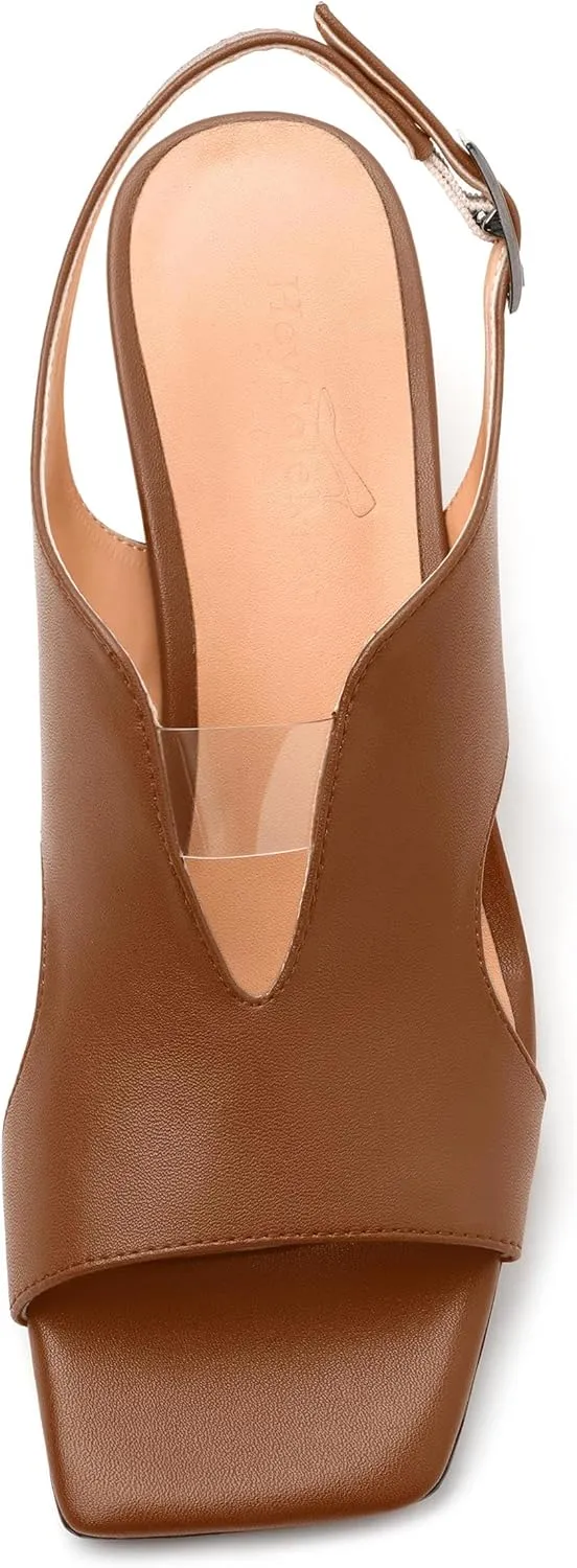 Womens Slingback Sandals, Peep Toe Mid Block heel Sandals for Women, Leather Insole Comfort Sandals 2"