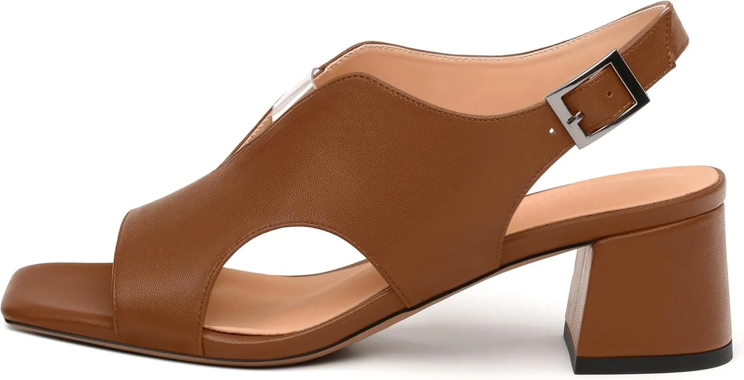 Womens Slingback Sandals, Peep Toe Mid Block heel Sandals for Women, Leather Insole Comfort Sandals 2"