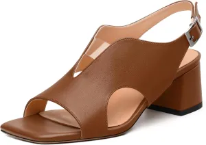 Womens Slingback Sandals, Peep Toe Mid Block heel Sandals for Women, Leather Insole Comfort Sandals 2"