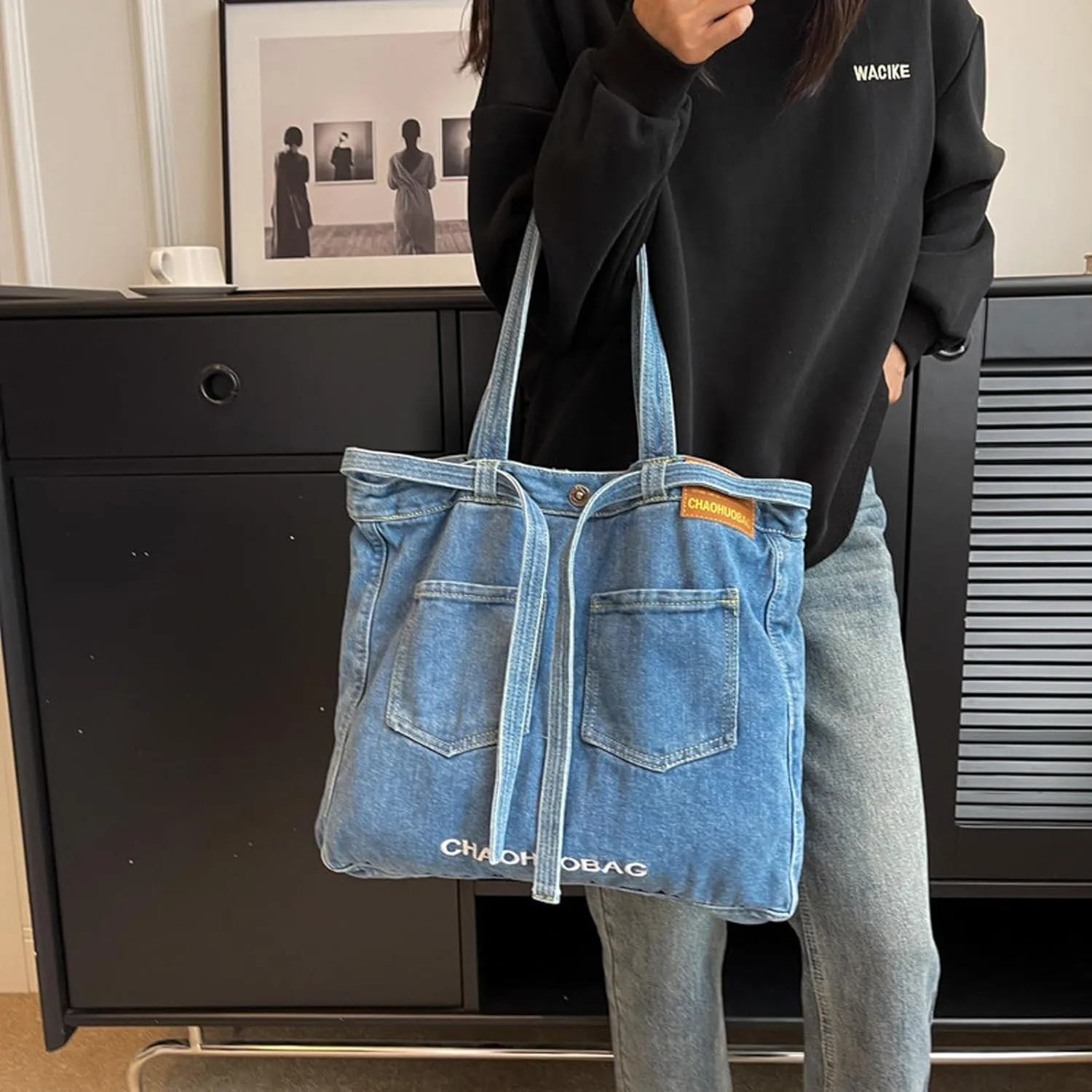Women's soft denim handbag, single shoulder crossbody tote bag, casual retro crossbody bag, large capacity denim wallet