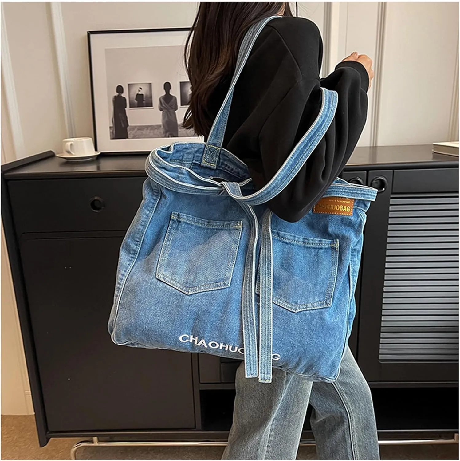 Women's soft denim handbag, single shoulder crossbody tote bag, casual retro crossbody bag, large capacity denim wallet