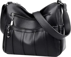 Womens Soft PU Leather Shoulder Bags Solid Color Square Crossbody Purse