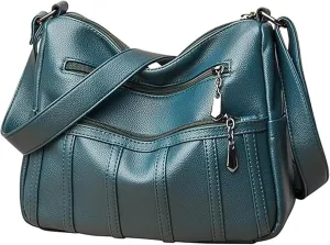 Womens Soft PU Leather Shoulder Bags Solid Color Square Crossbody Purse