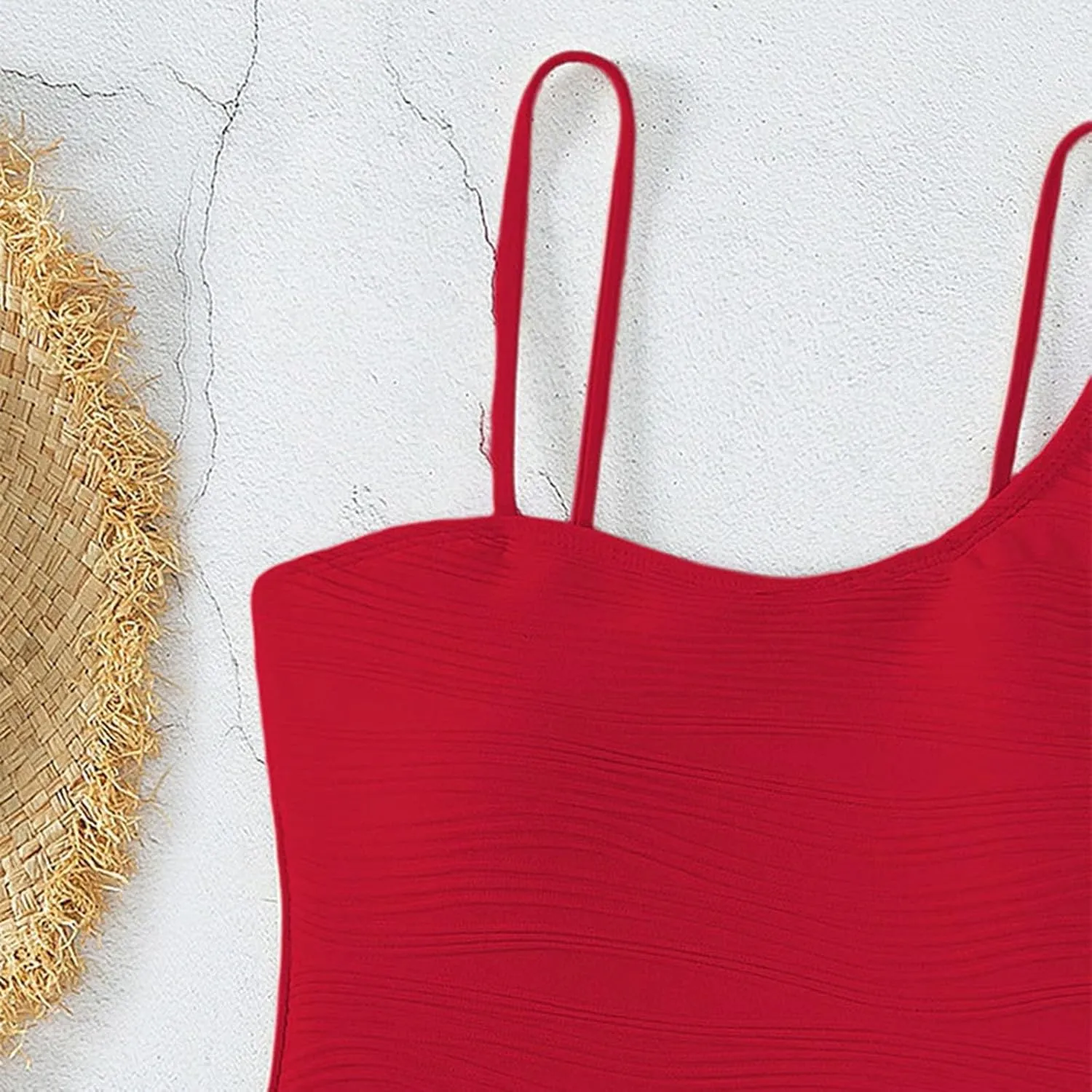 Women's Spaghetti Strap One Piece Swimsuits Tummy Control Swimsuit Slimming Push up High Waist Bathing Suit