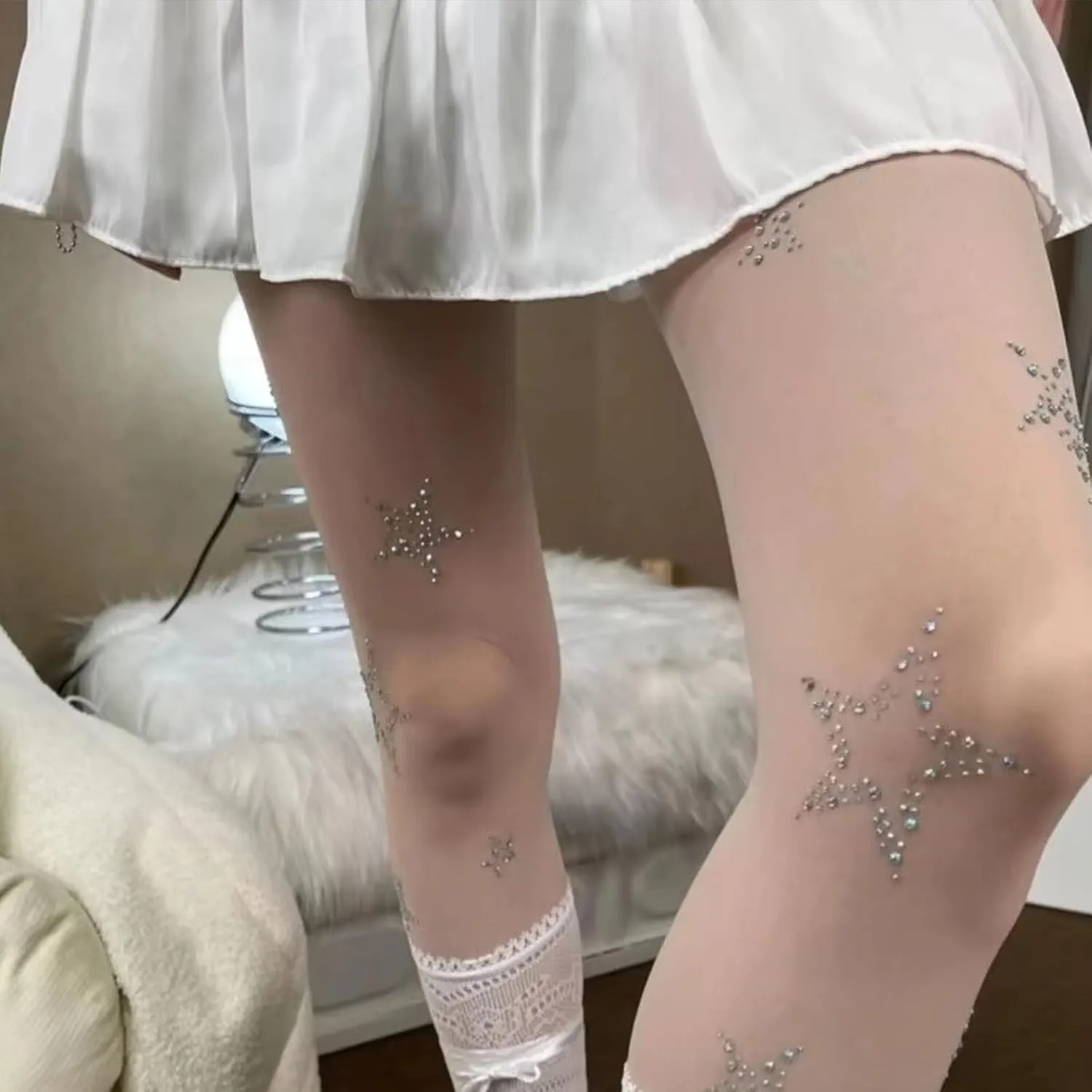 Women's Sparkle Rhinestone Tights, Black Glitter High Waist Sheer Leggings Crystal Party Concert Outfit Stockings