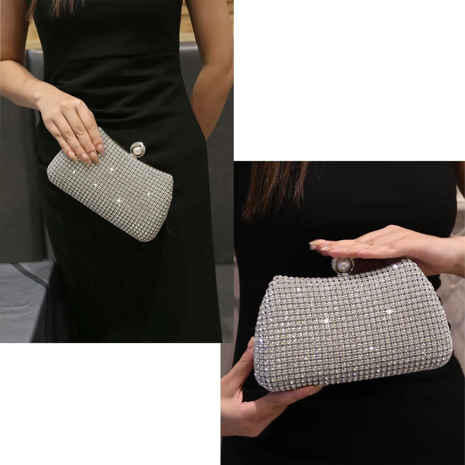 Womens Sparkly Rhinestone Crystal Clutch Glitter Sequin Evening Bag Purse Handbag for Bridal Wedding Party Prom