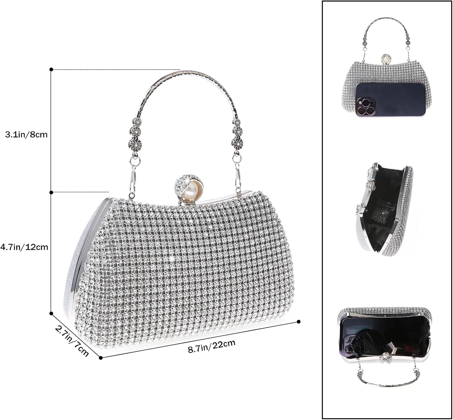 Womens Sparkly Rhinestone Crystal Clutch Glitter Sequin Evening Bag Purse Handbag for Bridal Wedding Party Prom