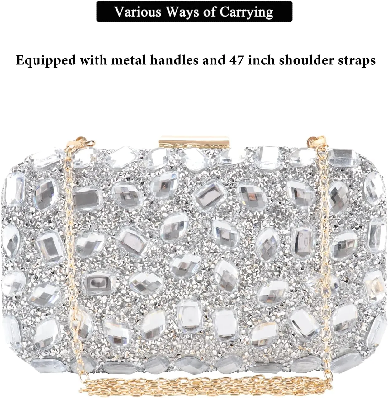 Womens Sparkly Rhinestone Sequin Glitter bag Clutch Evening Handbag Shoulder Bags Purse for Wedding Party Prom