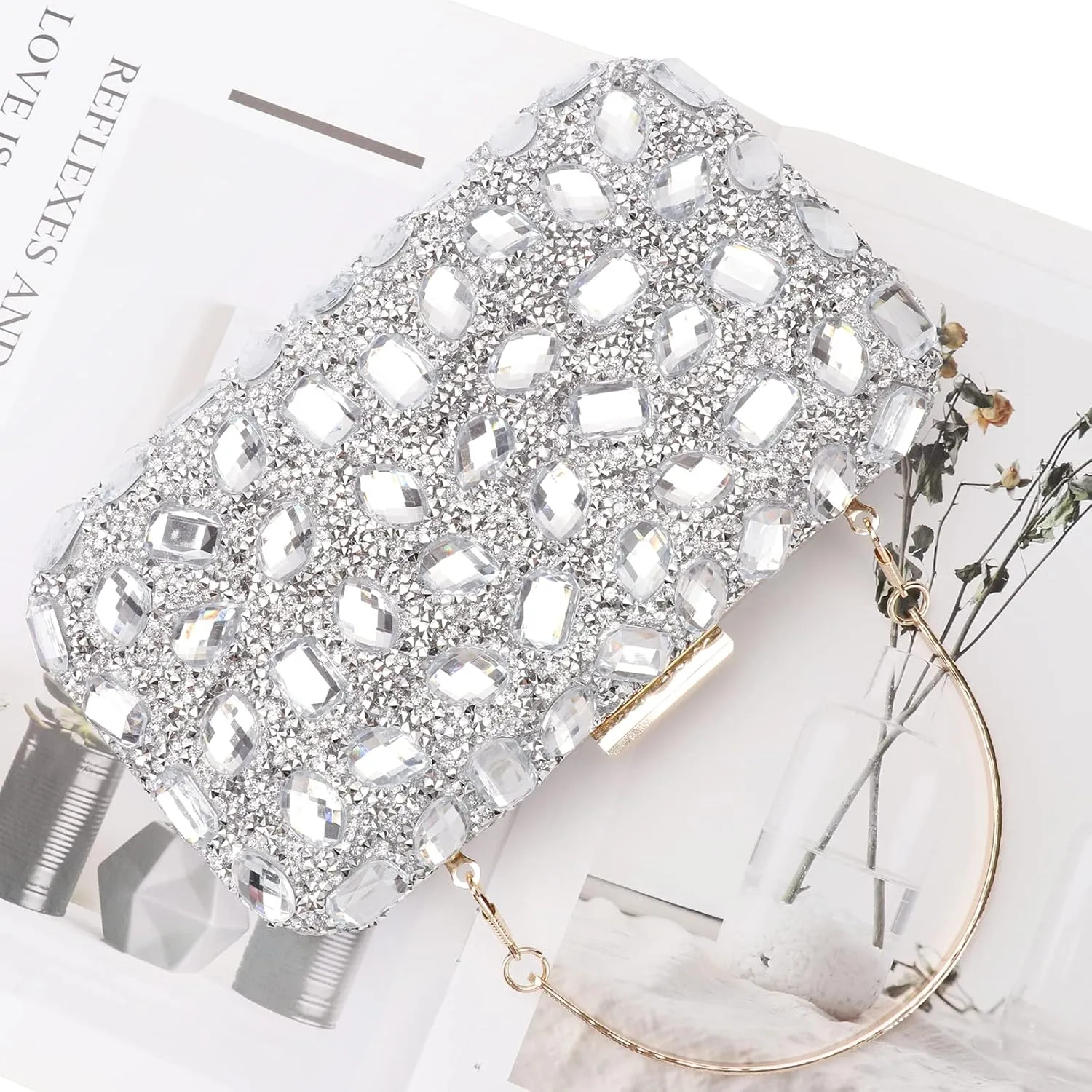Womens Sparkly Rhinestone Sequin Glitter bag Clutch Evening Handbag Shoulder Bags Purse for Wedding Party Prom