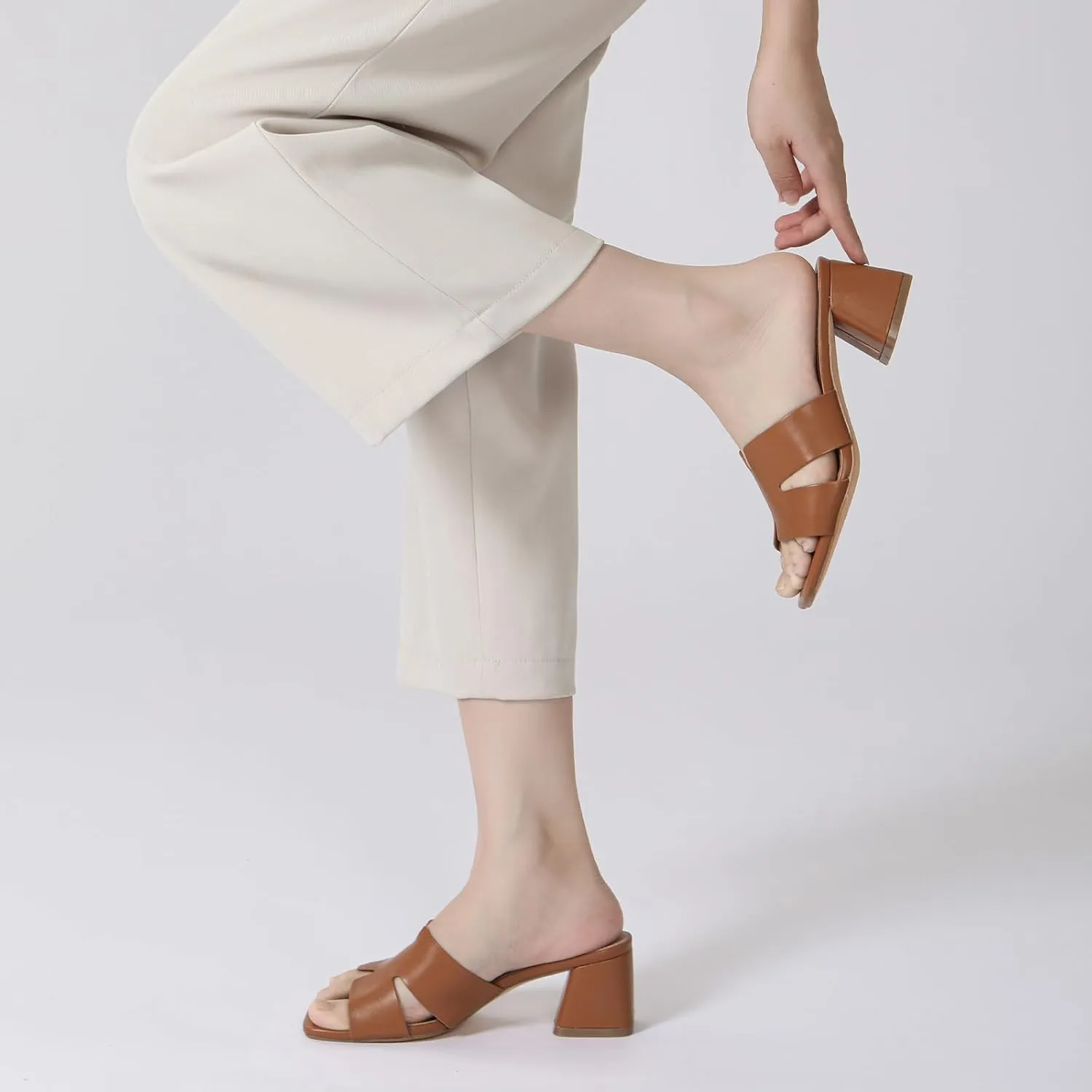Women's Square Open Toe Sandals Low Block Chunky Heel Slip on Comfortable Casual Sandals for Daily Wear
