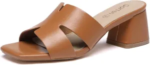 Women's Square Open Toe Sandals Low Block Chunky Heel Slip on Comfortable Casual Sandals for Daily Wear
