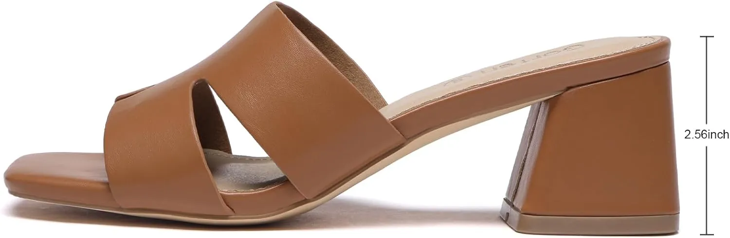 Women's Square Open Toe Sandals Low Block Chunky Heel Slip on Comfortable Casual Sandals for Daily Wear