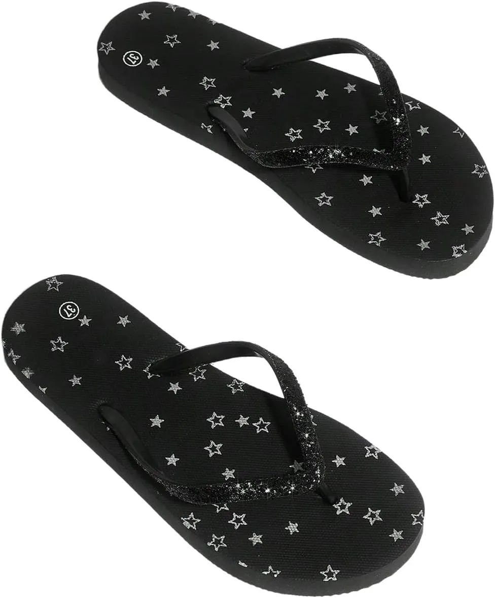 Women's Star Graphic Glitter Flip Flops Holiday Flats Slippers Fashion Summer Thong Sandals