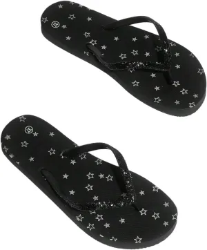 Women's Star Graphic Glitter Flip Flops Holiday Flats Slippers Fashion Summer Thong Sandals