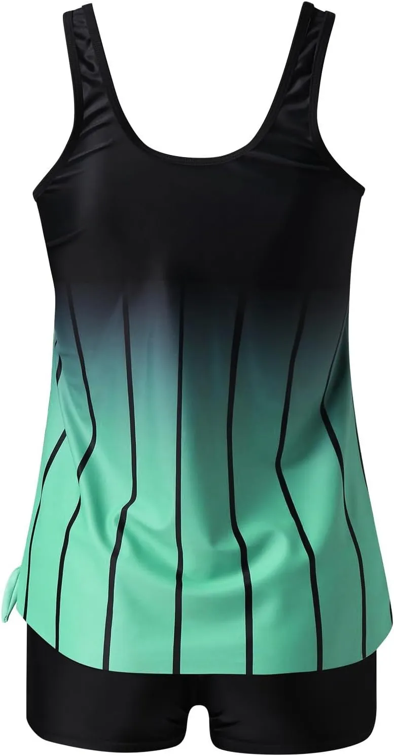 Womens Swimsuits Tankini 2025 Two Pieces Blouson Tankini Swimsuits with Shorts Striped Swim Tank Top Bathing Suits