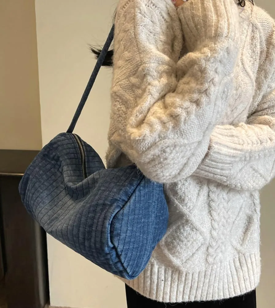 Womens Vintage Shoulder Bags Washed Denim Tote Bag Large Handbags Top Handle Purse Casual Soft Messenger Bag