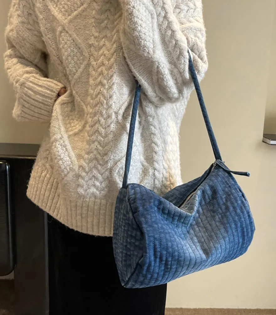 Womens Vintage Shoulder Bags Washed Denim Tote Bag Large Handbags Top Handle Purse Casual Soft Messenger Bag