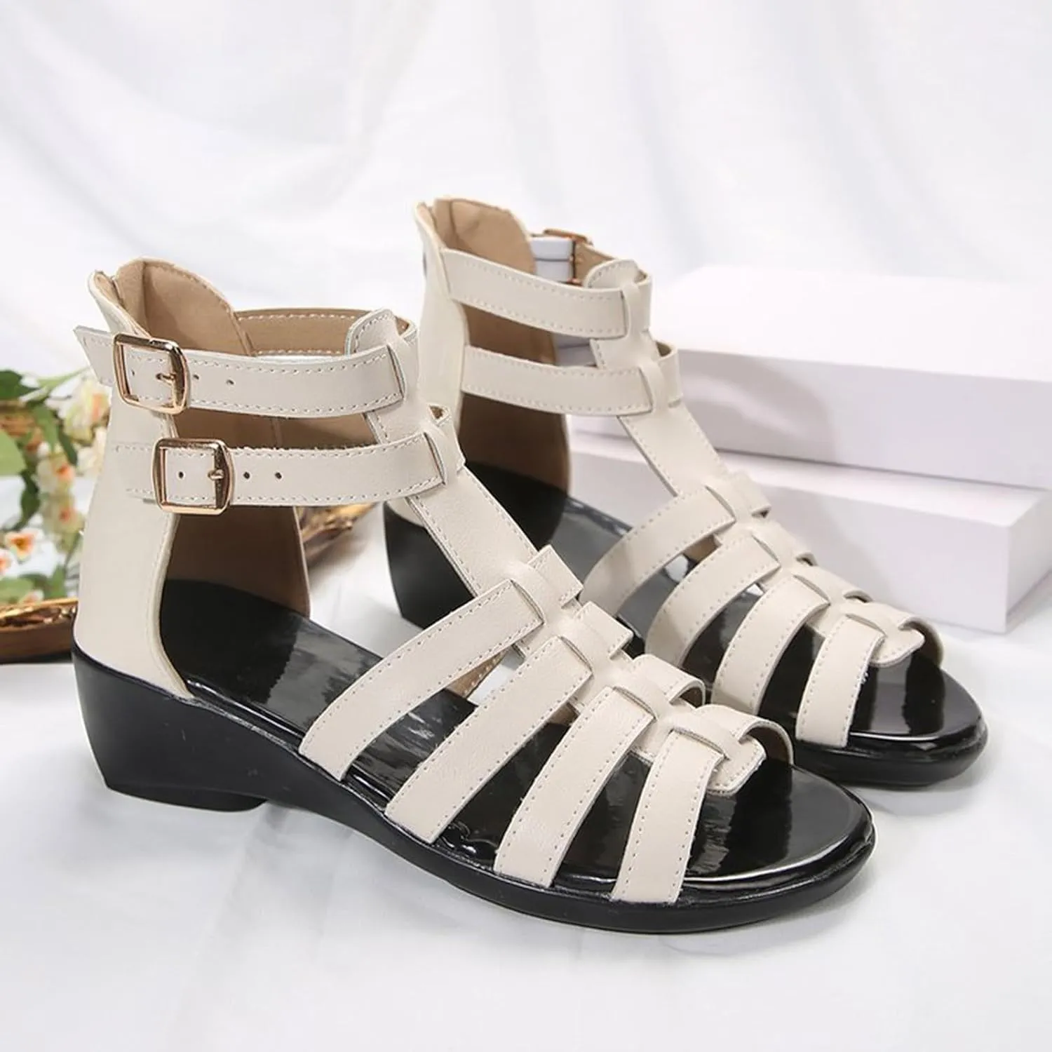 Womens Wedge Sandals Leather Women Slippers & Sandals Summer Flat For Women Soft Soled Color for