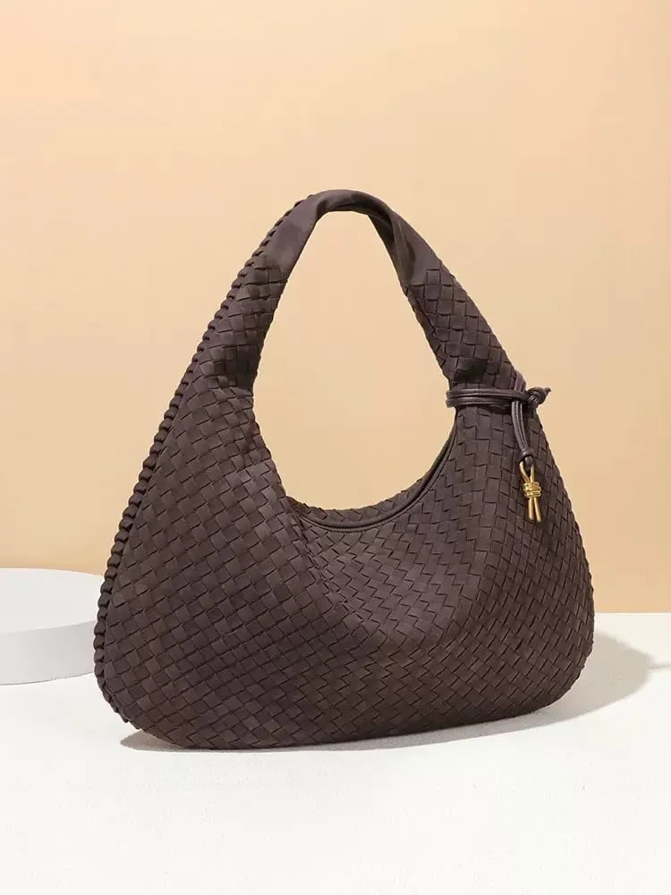 Women's Woven Bag - Vegan Leather Suede Purses Clutch Purses for Women Hobo Bag Top Handle Handbags for Work/Shopping/Travel