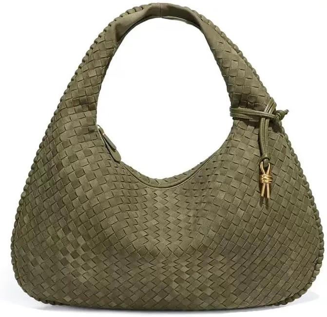 Women's Woven Bag - Vegan Leather Suede Purses Clutch Purses for Women Hobo Bag Top Handle Handbags for Work/Shopping/Travel