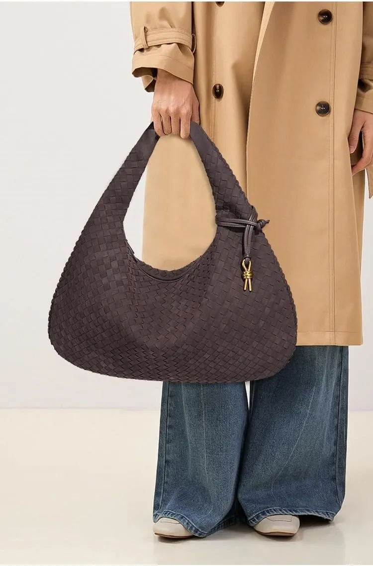 Women's Woven Bag - Vegan Leather Suede Purses Clutch Purses for Women Hobo Bag Top Handle Handbags for Work/Shopping/Travel
